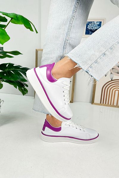 İmerShoes Pantofi sport pentru femei, alb, violet, ocazional, cu șireturi, confortabile, ușoare, cu talpă groasă, 525 g