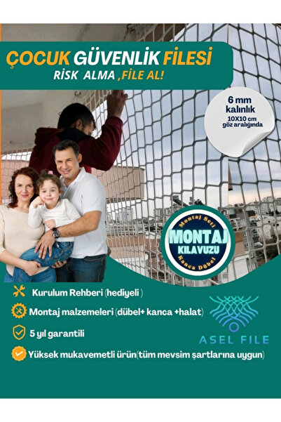 Genel Markalar 1.8x2 GÜVENLİK FİLESİ (ÇOCUK-BALKON-MERDİVEN-İNŞAAT)  MONTAJ K...