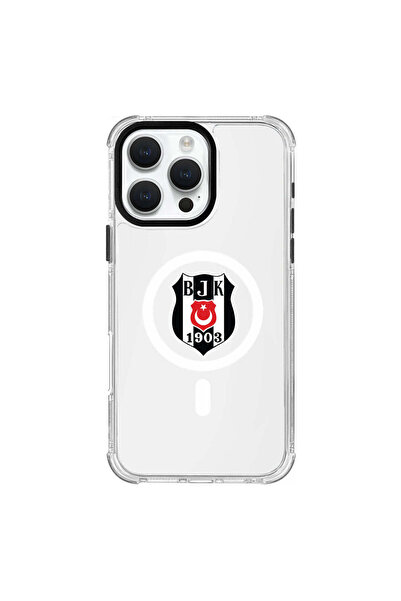 Beşiktaş iPhone 16 Pro Max Uyumlu Beşiktaş Magsafe Logo Şeffaf Telefon Kılıfı