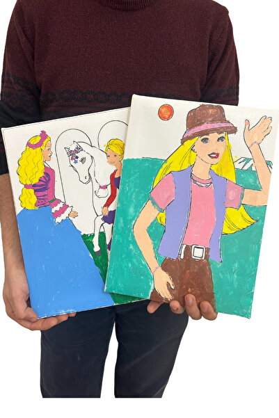 Puzzle 2 ADET Çocuk Kız Boyama Tuval Seti 2 3 4 5 6 7 8 9 Yaş Fırça Boya Dahi...