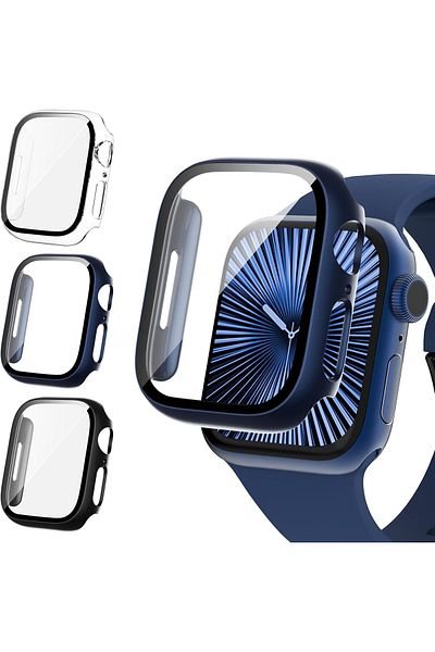AWH 3 Pack Screen Protector for Apple Watch Series 6/5/4 SE 44mm, Tempered Glass & PC Case