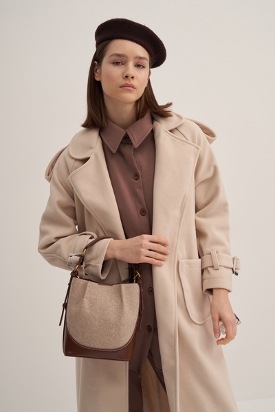 EBU Prive Μπεζ Γυναικείο Παλτό oversized Μακρύ Καστανό