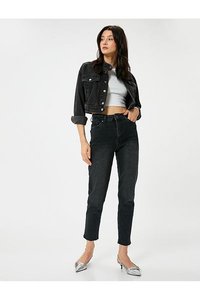 Koton Jeans mit hoher Taille, entspannte Passform, leichtes, schmales Bein – Mom Slim-Jeans