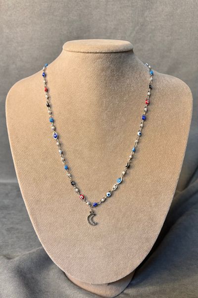 Uretti - Tuğba 9352 Handmade Enamel Eye and Moon Detailed Jewelry Set