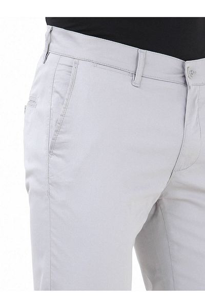 Kip Light Grey Weaving Slim Fit Casual Cotton Blended Trousers