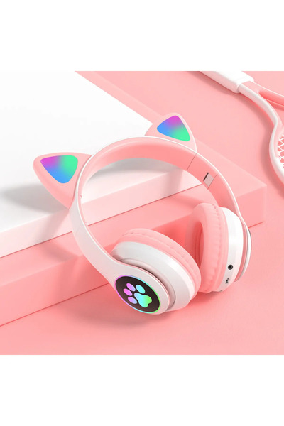 pukotech Kedi Patili Çocuk Kulaklığı Kablosuz Kulaküstü Rgb Işıklı  Kulaklık