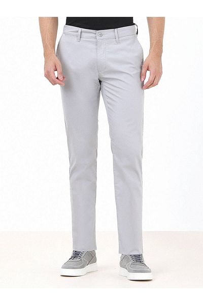 Kip Light Grey Weaving Slim Fit Casual Cotton Blended Trousers