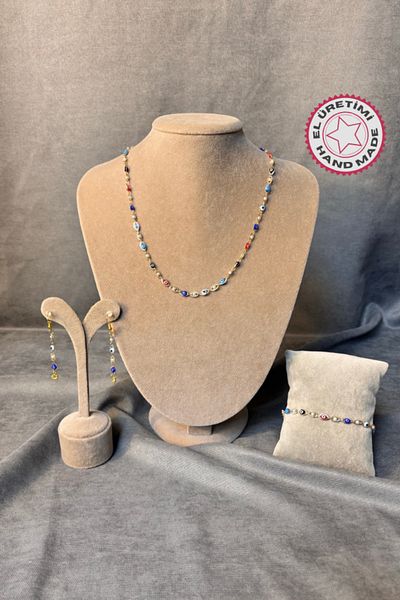 Uretti - Tuğba 9352 Handmade Colorful Enamel Eye Jewelry Set
