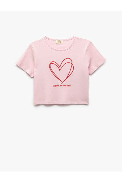 Koton Pamuklu Kalp Baskılı Kısa Kollu Bisiklet Yaka Tişört