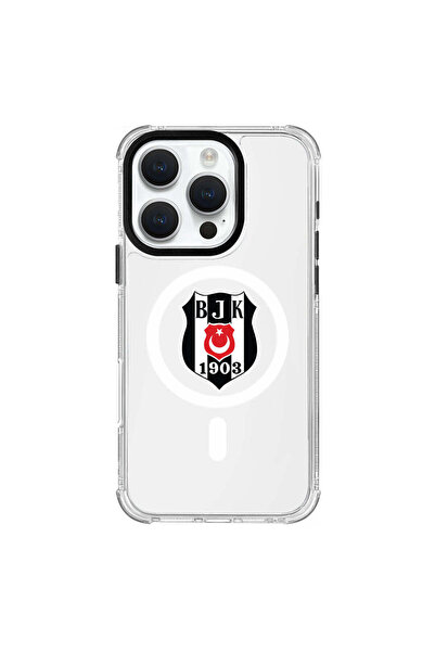 Beşiktaş iPhone 16 Pro Uyumlu Beşiktaş Magsafe Logo Şeffaf Telefon Kılıfı