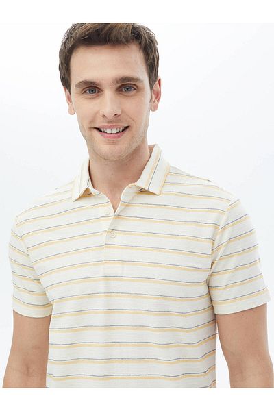 Kip Striped Polo Neck Cotton Blend T-shirt