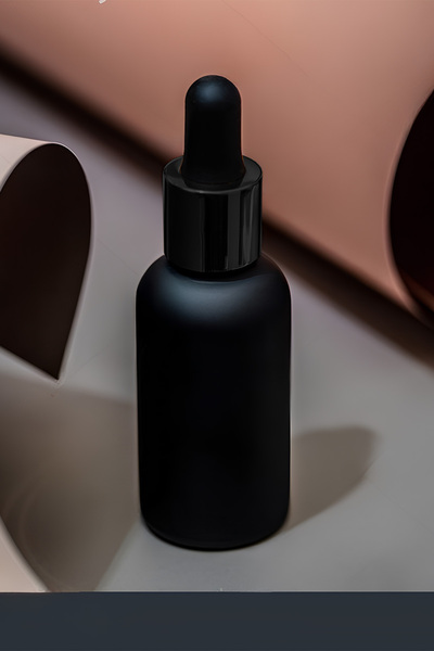 Afracam 30 ml Mat Siyah Cam Damlalıklı Serum Şişesi 30 cc Siyah Metal Kapaklı...