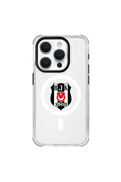 Beşiktaş iPhone 15 Pro Uyumlu Beşiktaş Magsafe Logo Şeffaf Telefon Kılıfı