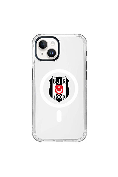Beşiktaş iPhone 15 Uyumlu Beşiktaş Magsafe Logo Şeffaf Telefon Kılıfı