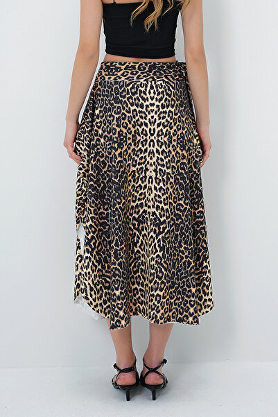 VAGGON Women's Leopard Asymmetrical Cut Waist Tie Skirt Prmx5001