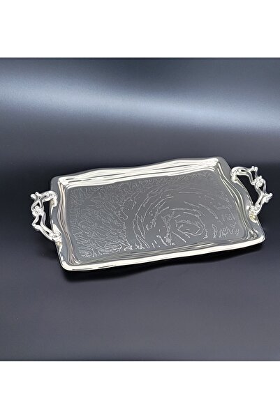 Alara Gümüş Gümüş Kaplama  Söz nişan ve kahve tepsisi Orta boy dikdörtgen