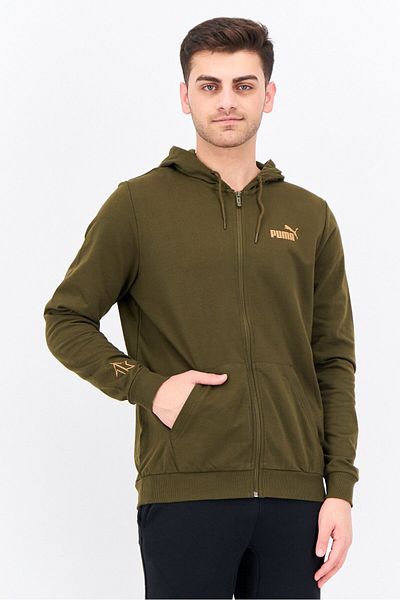 Puma Men Slim Fit Hooded Outdoors Sweatshirt, Deep Olive