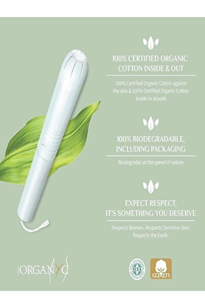 Organyc سدادات قطنية داخلية نسائية كاملة الحماية من القطن العضوي مع أداة وضع من الورق المقوى، سوبر، 14 قطعة