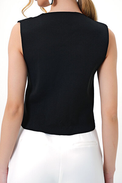 VAGGON Γυναικείο καλοκαιρινό πλεκτό γιλέκο με μαύρο V λαιμόκοψη