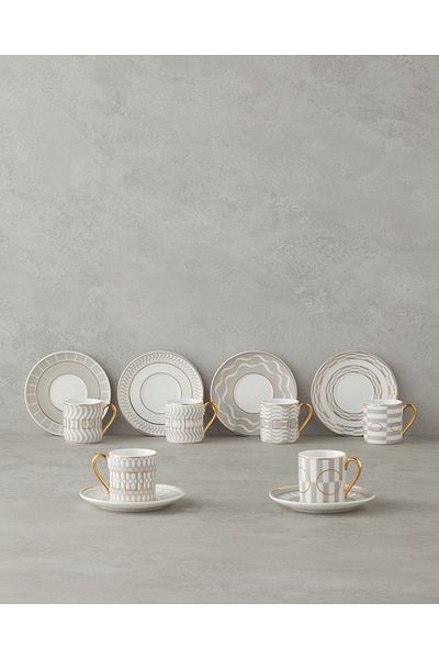 English Home Luxe Line Nová sada 12dílných šálků na kávu pro 6 osob - 80 ml bílo-zlatá