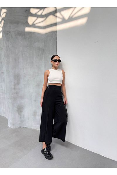 OUZ Fashion Women's 230 Gr Poly Viscose Full Lycra Pants with Metal Buckle Accessories