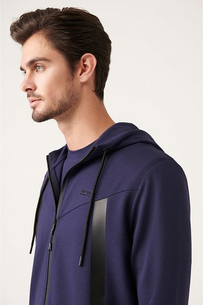 Avva Ανδρικό φούτερ με φερμουάρ Navy Blue Interlock με κουκούλα - A31y1202