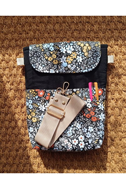 NGA's Askılı Siyah Çiçek Desenli Su Geçirmez Kumaş Tablet Çantası, Kuran Kılı...