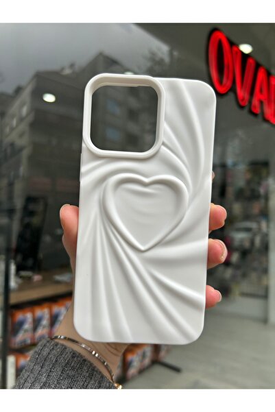 OVADA İphone 15 Pro Uyumlu 3D Kalp Desenli Mat Silikon Kılıf