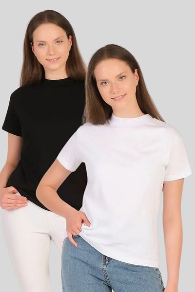 PHIL HILL Tricou de bază pentru femei alb-negru cu guler vertical 100% bumbac