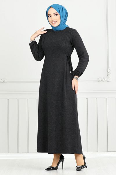ModaMerve Φόρεμα Hijab - Μέση, Μαύρο 22037UKB929-M