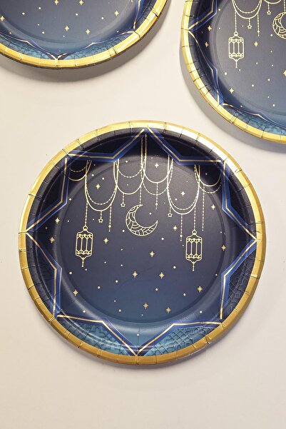 PEKSHOP Lacivert Gold Varaklı Ramazan Tabak 8li Dini Motifli Ramazan Sofrası ...
