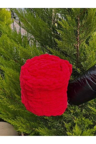 Urian Home Red Unisex Alize Puffy Hand Knitted - Scarf
