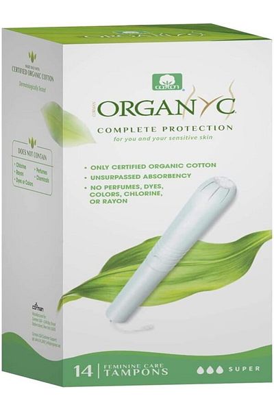 Organyc Complete Protection Feminine Organic Cotton Internal Tampons with Cardboard Applicator,Super,14Pcs
