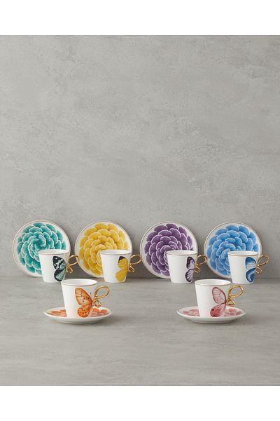 English Home Butterfly Rose New Bone China 12 Pieces Coffee Cup Set for 6 People 90ml Colorful