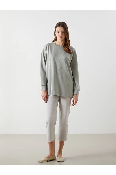 LC Waikiki Γυναικείο φούτερ LCWAIKIKI Classic Khaki Crew Neck