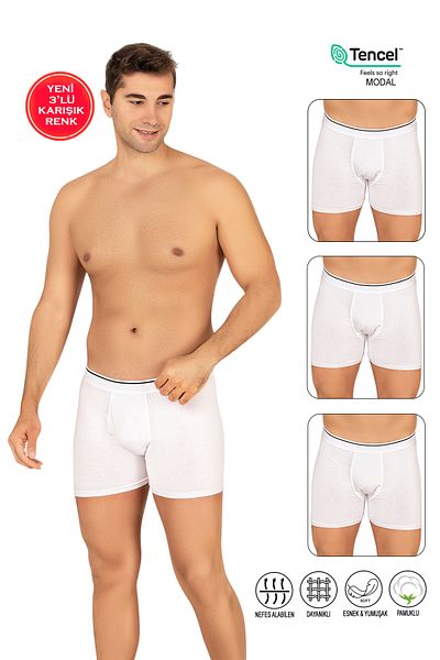 ÖZKAN underwear Özkan 11256 3 Πακέτο Ανδρικό Premium Ύφασμα Modal Βαμβακερό εύκαμπτο μαλακό μπόξερ σορτς