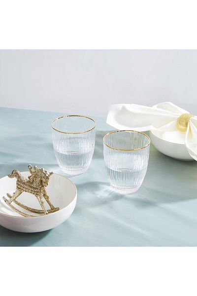 Fissman Drinking Glass Set of 2 400mL Elegant Transparent Glasses with Gold Rims