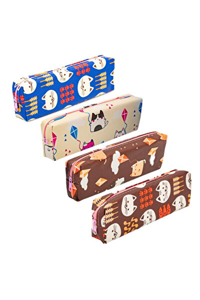 Floopy Penar neechipat, 1 fermoar, Pisica, diverse culori, textil, 20 x 6 x 3 cm