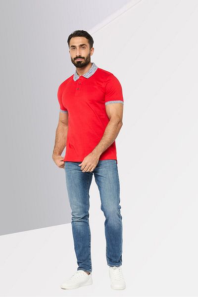 Cerruti 1881 Men Regular Fit Brand Logo Short Sleeve Polo Shirt, Red