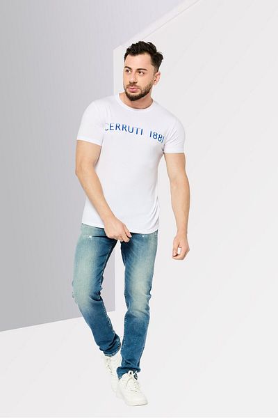 Cerruti 1881 Men Crew Neck Short Sleeve Brand Logo T Shirt, White