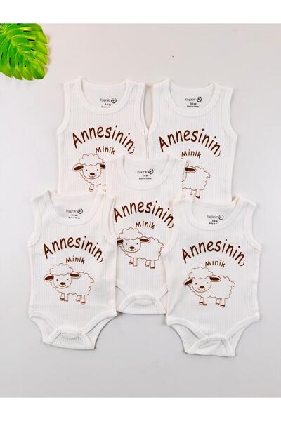 EFU BABY 5'li %100 Organik Pamuklu Fitilli Penye Annesinin Minik Kuzusu Bebek Body Zıbın