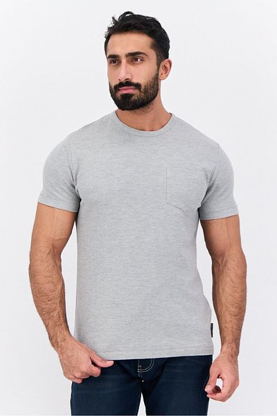 French Connection Men Crew Neck Short Sleeves Ribbed T-shirt, Grey