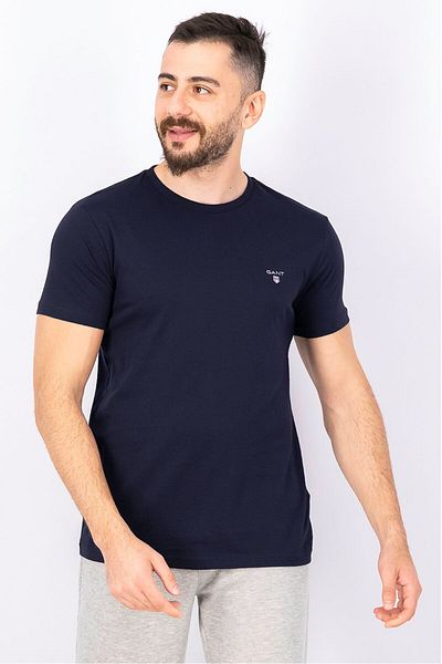 Gant Men Crew Neck Short Sleeves Brand Logo T-shirt, Navy