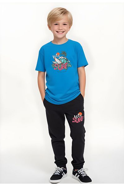 YA KO KİDS Set de sus și de jos cu mânecă scurtă pentru băiat cu imprimeu Let's Surf