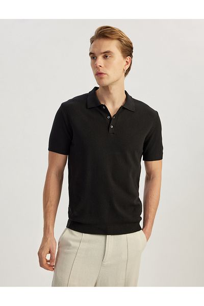 Koton Buttoned Polo Neck Viscose Blended Short Sleeve Knitwear Sweater