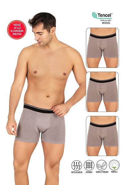 ÖZKAN underwear Özkan 11256 3 Πακέτο Ανδρικό Premium Ύφασμα Modal Βαμβακερό εύκαμπτο μαλακό μπόξερ σορτς