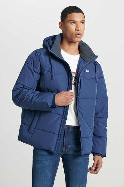 Lee Navy Blue Hooded Puffer Jacket - Regular Fit