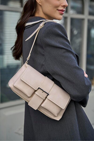 Madamra Geantă de mână și de umăr acoperită de damă bej