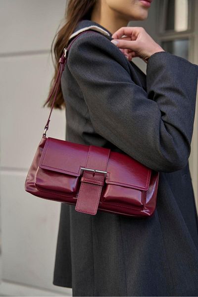 Madamra Burgundy Women's Coated Hand and Shoulder Bag