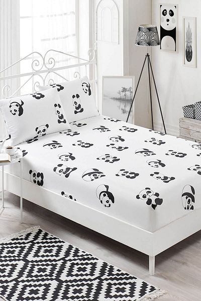 Eponj Home Double Fitted Sheet Set B&W Panda